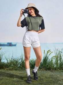 In My Nature Women's Letter Print Color Block Short Sleeve Outdoor T-Shirt - Multicolor - View 7