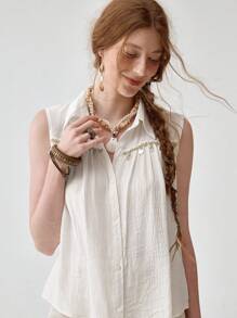 Florisole 波西米亚风无袖翻领宽松休闲办公室衬衫