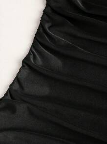 Sweetra 性感露背纯色紧身复古高端别致连衣裙，棕色 - 黑色 - 查看 5