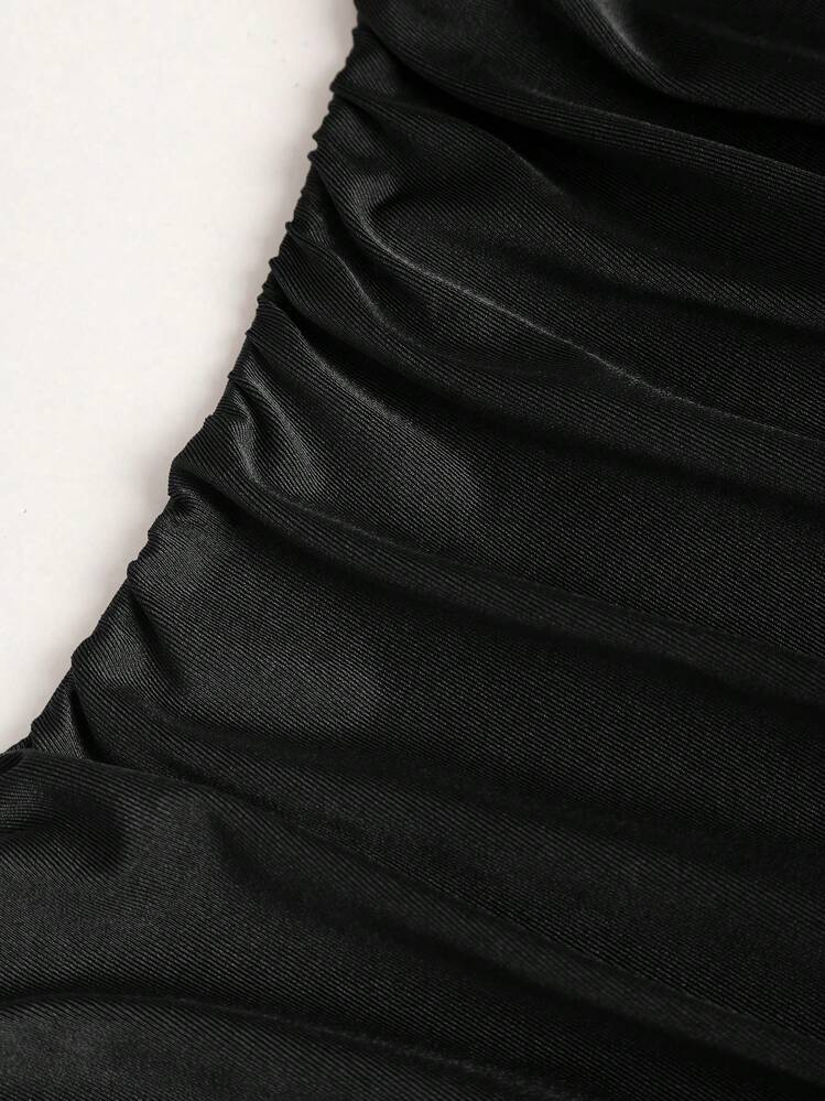 Sweetra Vestido Vintage Chique e Sofisticado Marrom, Bodycon de Cor Sólida com Costas Abertas - Preto - Visão 5