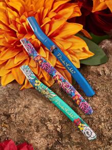 Frida Kahlo X SHEIN Set de 3 recortadores de cejas con estampado floral, con cuchillas que no rayan la piel, se pueden usar en cejas, rostro, Body y otras partes, adecuado para mujeres y hombres, artistas, capullos, flores, artístico, elegante