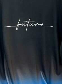 SHEIN 2 Stücke Teenager Jungen Lässig Farbverlauf T-Shirt und Shorts Set, Straßenpunk Rock Stil Outfit für Alltag, Party, Musikfestival, geeignet für Frühling/Sommer, Schwarz & Grün Englisch Aufdruck