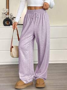 SHEIN EZwear Women's Purple Wide-Leg Loose Drawstring Casual Sweatpants Graduation,Back To School Outfits,Graduation,Teacher Outfits For Women,Back To School,Fall - Purple - View 5