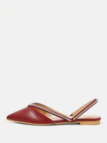 CUCCOO HITCHD White Crystals Strappy Pointed Toe Flat Ballet Shoes, Elegant Commute Casual Holiday Party Valentine's Date Wedding