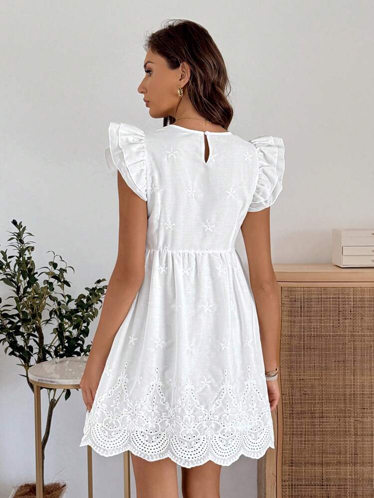 Women's Casual Solid Color Embroidery Short Dress, Summer