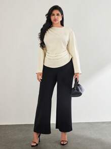 SHEIN Privé Camisa De Manga Acampanada Y Cintura Plisada Para Mujeres De Talla Grande
