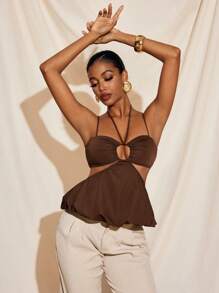 JUPITER Spaghetti Straps Neck Tie Cutouts Ruched Bustier Balloon Top Women Summer Vacation Casual Top