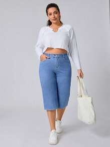 Flexra 大码女式弹力休闲直筒七分牛仔裤