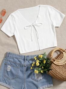 SHEIN Tie Front Cardigan - White - View 1