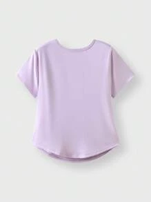 JNSQ Camiseta deportiva ajustada para niña preadolescente, camiseta deportiva ajustada con estampado divertido de cuello redondo para niños - Morado - Ver 7