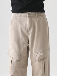 Manfinity Hypemode Quần Jeans Ống Thẳng Nhiều Túi Baggy Thường Ngày Cho Nam, Đa Năng - Màu be - Xem 6