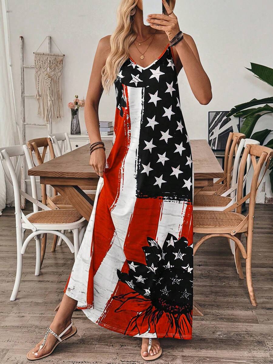 EMERY ROSE 度假休闲美式印花吊带裙，长款 - 彩色 - 查看 1