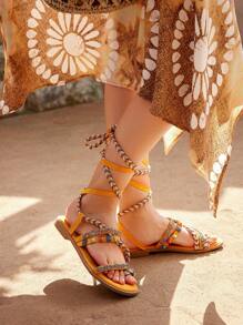 Styleloop Ladies' Fashionable Vintage Comfortable Flat Sandals - Yellow - View 2