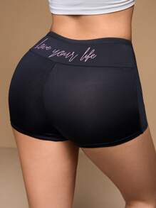 休闲百搭标语印花短裤 - 黑色 - 查看 3