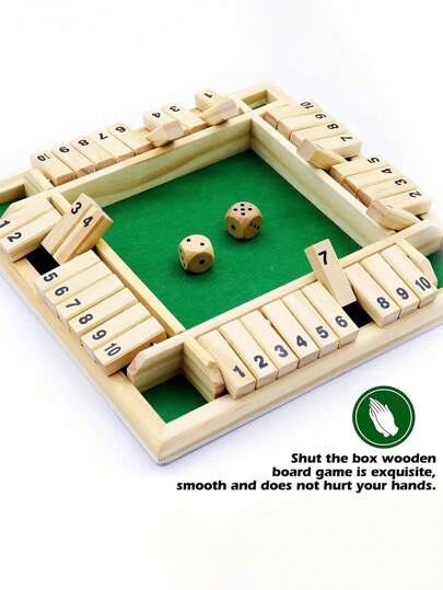 1pc Wooden Classic Four-Sided Numbered Game Board With 2 Dice And Instructions On Closing The Box, Perfect For Adults, Classic Party & Bar Board Game, Family Gathering Game, Great For Gifts,Games,Board Games