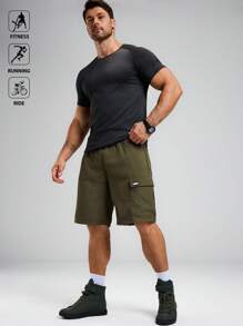 Acti Log Pantaloni scurți sport casual pentru bărbați, culoare solidă, cu talie cu șnur, vară - Verde Armată - Vizualizare 5