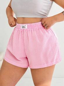 SHEIN EZwear 夏季大码女式休闲条纹抽绳短裤 - 彩色 - 查看 1