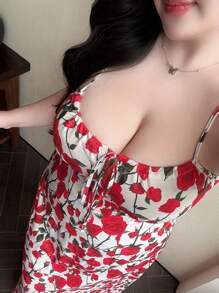 SHEIN Tall 加大码前后系带腰部隐形拉链吊带高腰连衣裙 - 彩色 - 查看 6