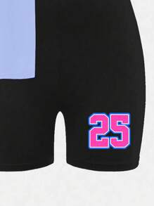 SHEIN 2 件套年轻女孩休闲简约短袖上衣和短裤套装，适合夏季 - 彩色 - 查看 6