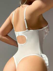 Crystal Vow 2pcs/Set Jumpsuit Seksi dengan Tali Jala Renda dan Hiasan Rumbai & Stoking Jala - Putih - View 2