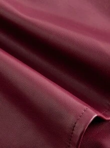 SHEIN MOD 大码女式镂空纽扣不对称下摆系带哑光优质皮革背心，内外皆可穿着 - 酒紅色 - 查看 4