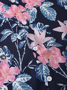 Manfinity KASUA Men's Tropical Print Vacation Casual Shirt And Shorts Set BeachModeOn - Multicolor - View 5