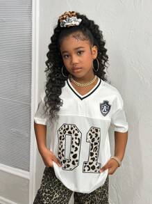 SLAYR Tween Girl Tween Girls' Casual Sporty Streetwear V-Neck Loose Fit T-Shirt Jersey - White - View 3