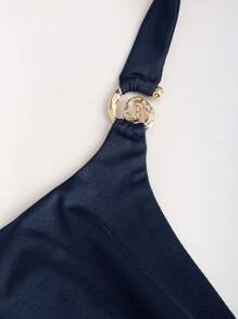 Sweetra 性感低胸纯色修身复古高端优雅长裙，棕色