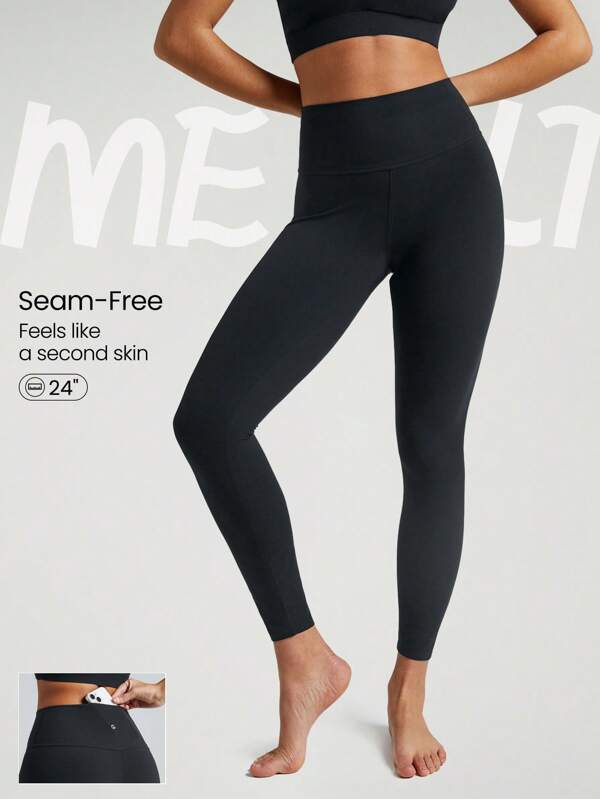 GLOWMODE Ajustados con bolsillo trasero, sin costuras, cintura alta y largos, 24" FeatherFit™, con comodidad duradera perfectos para yoga de bajo impacto. Mantenga una apariencia clásica.