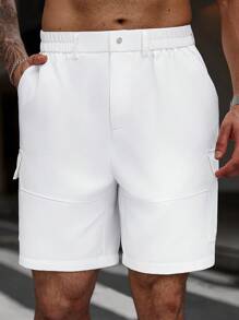 Manfinity Homme Quần short thường ngày thoải mái có túi hộp trơn cỡ lớn cho nam - trắng - Xem 5