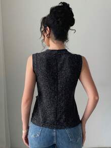 女士休闲通勤V领前扣吊带背心，夏季 - 黑色 - 查看 2
