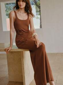 MOTF PREMIUM APPLIQUES SLIM FIT SWEATER DRESS - Brown - View 4