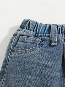 SHEIN Baby Jungen zerrissene vintage gewaschene Katzenbart einfache Basis weich locker passende weite marineblaue Jeans, für Babymode Jungen Kostüme Alltagskleidung Vier-Jahreszeiten-Kleidung und Streetwear Outfits für Kleinkindjungen - Mittele Waschung - Übersicht 3