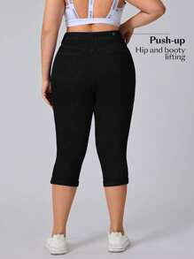 Flexra 大码女式弹力牛仔蓝色休闲七分裤 - 黑色 - 查看 2