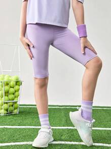 JNSQ 2 pièces/Set Short de sport serré professionnel pour préadolescentes, leggings de sport ajustés avec taille haute élastique imprimée et de couleur unie, combinaison, vêtements de rentrée scolaire