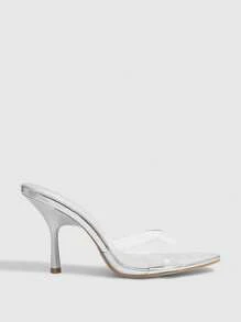 CUCCOO SZL Sandalias de tacón alto con puntera puntiaguda, de estilo transparente y cómodo de TPU para mujeres - Plateado - Ver 9