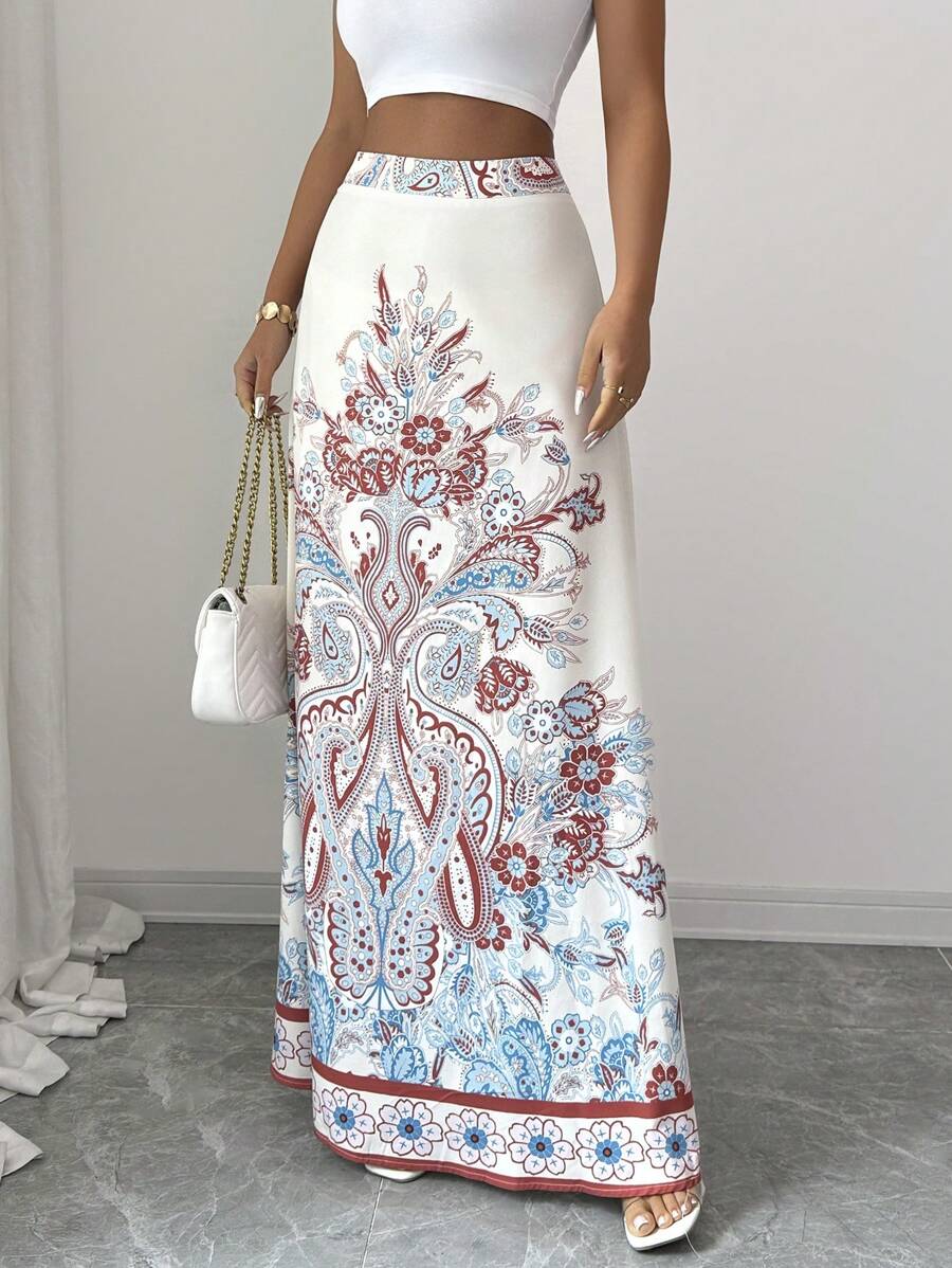 Elenzga Vintage Bohemian Style Floral Print Boho Skirt Long Floral ...