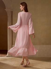 MOTF PREMIUM ROBE À VOLANTS AVEC DENTELLE CONTRASTANTE - Rose bonbon - Voir 3