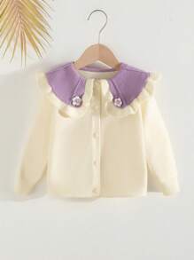 SHEIN Young Girl Coordinated Casual Simple Comfortable Contrast Color Polo Sweater Skirt