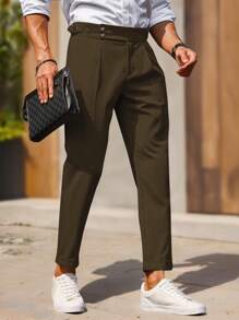 Manfinity Bizformal Quần âu ống côn túi xéo màu trơn đi làm thường ngày cho nam - màu nâu - Xem 6