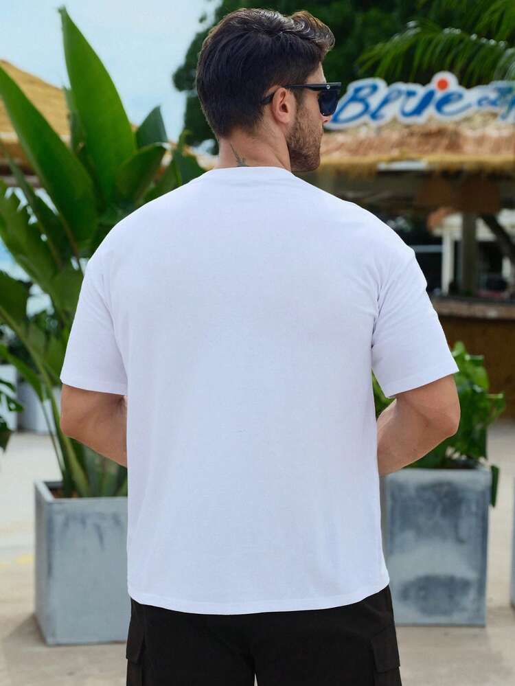 White Letter Print T-Shirt For Men, Academy Style, Summer,Graphic Tees