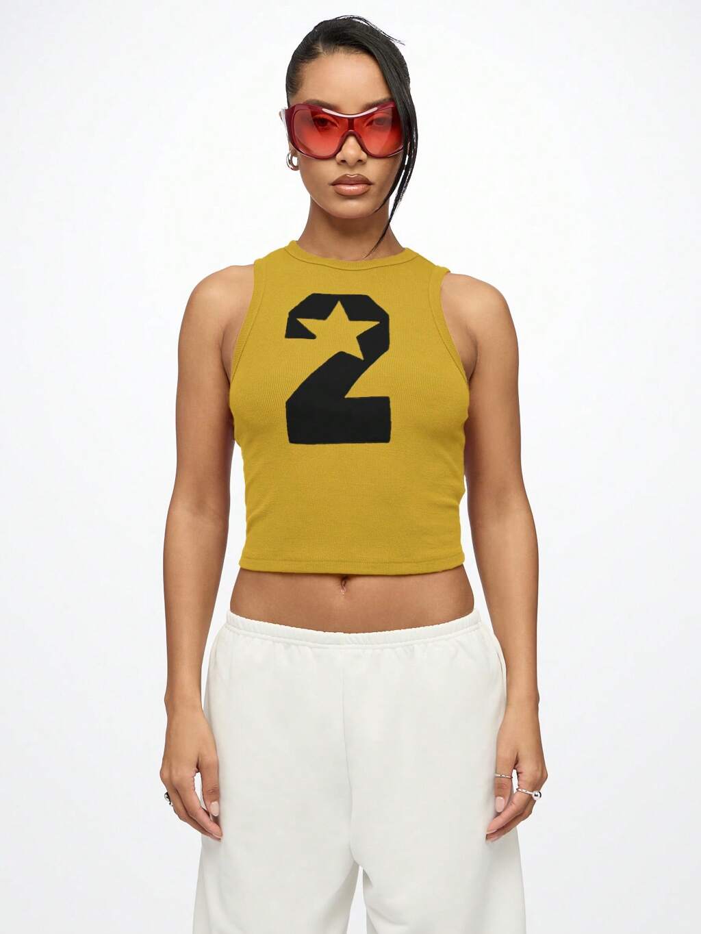 SUMWON WOMEN Top Cropped Esportivo da Equipe Estrela, Regata Sem Mangas com Número Dois, Streetwear Estilo Y2K, Festival, Clube de Corrida, Estética de Festa