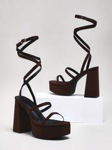 SHUZIA 女士时尚细带超高粗跟凉鞋