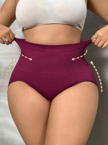 SHEIN 3 chiếc quần lót định hình bụng cỡ lớn cho nữ, kiểm soát bụng phẳng, giảm béo, nâng mông liền mạch, quần lót định hình màu trơn, có gân, co giãn cao, quần lót định hình cơ thể - Nhiều màu - Xem 3