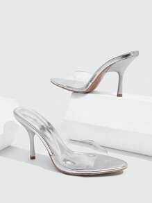 CUCCOO SZL Sandalias de tacón alto con puntera puntiaguda, de estilo transparente y cómodo de TPU para mujeres - Plateado - Ver 2