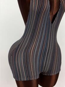 Amplova 2025 新款节日派对低胸纹理露背修身连体衣，波西米亚海滩风格 - 彩色 - 查看 7