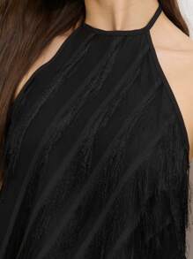 Nöista Women's Black Summer Mama Mia Halter Neckline Top,Loose-Fit Fringe-Textured Lace-Trim Hem Lightweight Breathable Beach Night Out Party Summer Top - Black - View 3