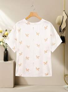 Lacomfia Embroidered V-Neck Dolman Sleeve Plus Size Casual Shirt - Apricot - View 2
