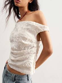 Bohemela Boho Textured Knit Asymmetrical Neck Fitted Women Camisole Top