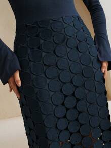 Anewsta 欧美风性感修身高腰不对称领口长袖垂坠镂空流苏连衣裙 - 藏蓝色 - 查看 2